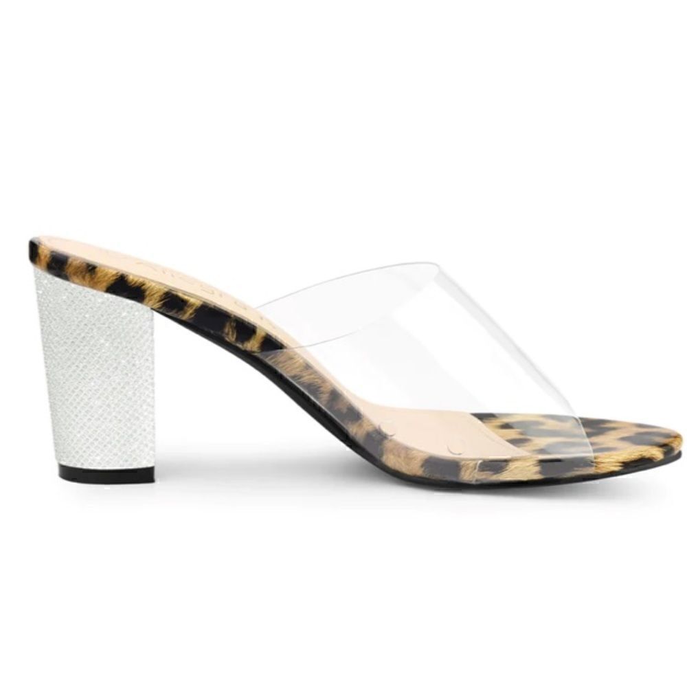 Allegra K Open Toe Clear Glitter Slide Chunky Heel Sandals - Picture 15 of 15